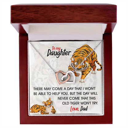 To My Daughter - This Old Tiger Will Always Love You Interlocking Hearts Necklace