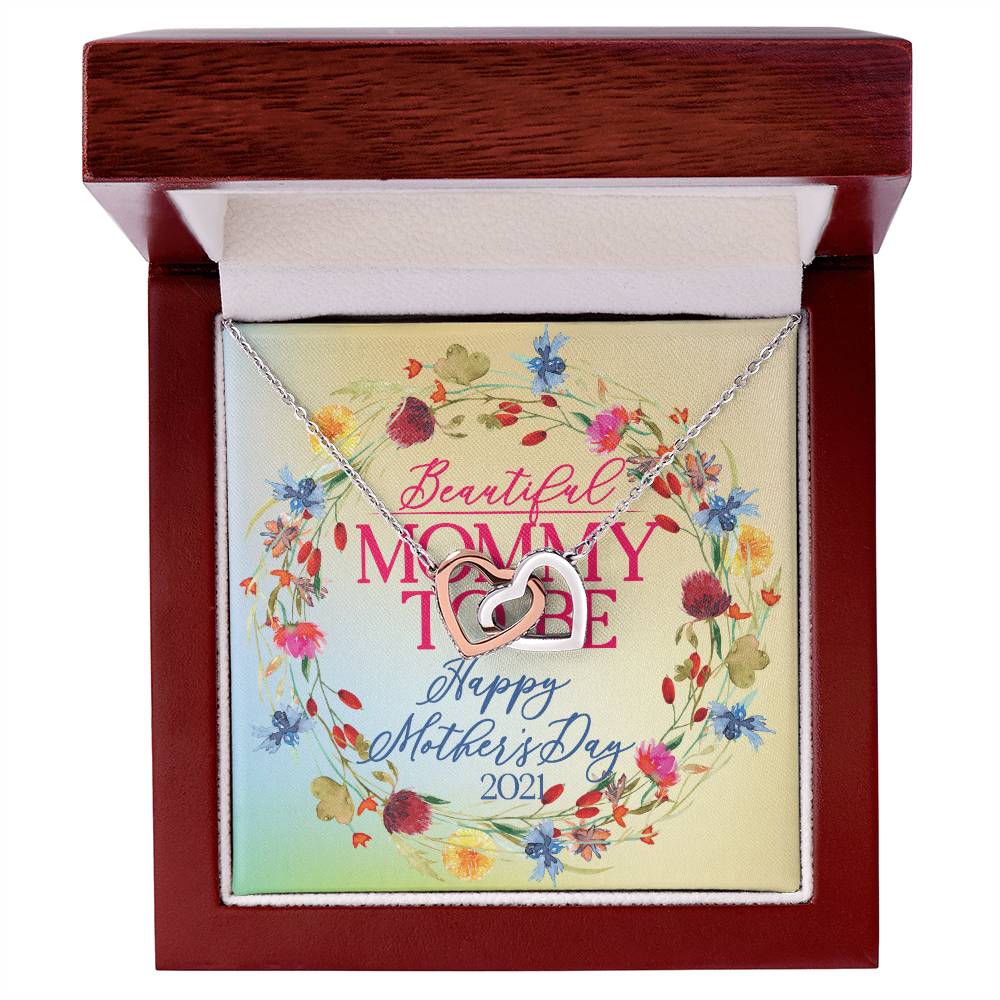 Interlocking Hearts Necklace With Message Card - Mommy To Be - Gift For Mom