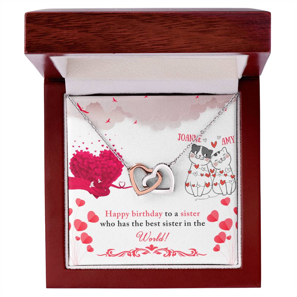Happy Birthday Sister - Interlocking Necklace - Personalized Interlocking Hearts Necklace