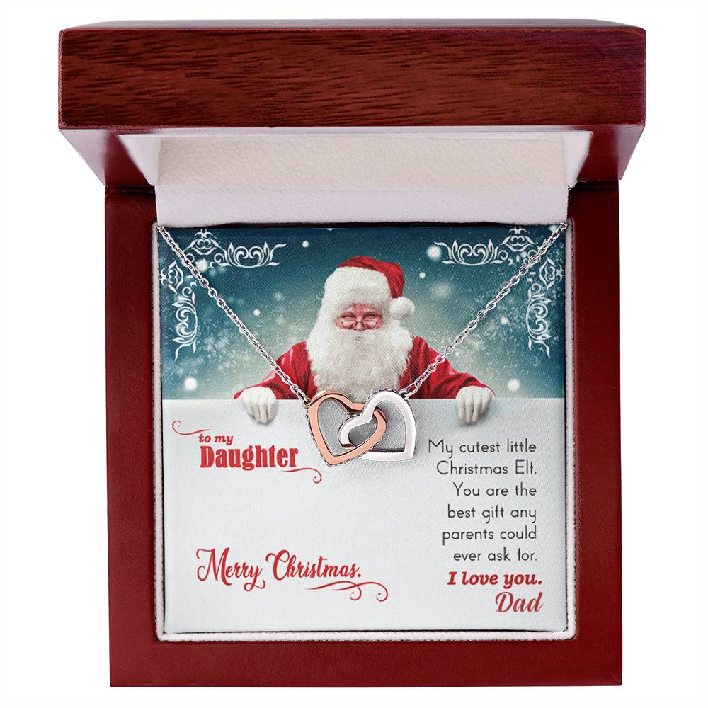 My Cutest Little Christmas Elf. Gift Necklace For Daughter. Interlocking Hearts Necklace
