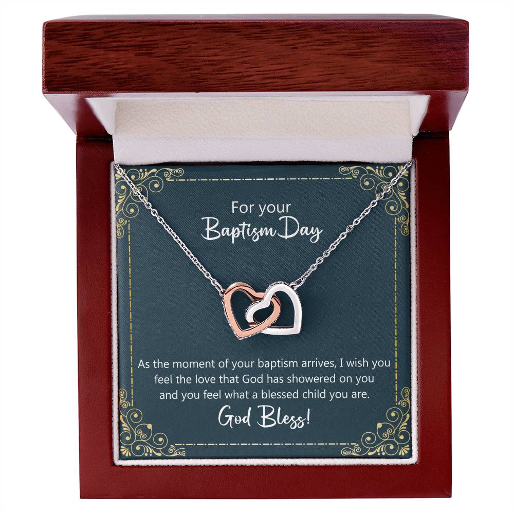 Baptism Gift Necklace - I Wish You Feel The Love Of God Interlocking Hearts Necklace
