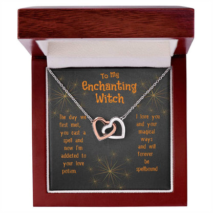 Enchanting Witch Interlocking Hearts Necklace Halloween Gift