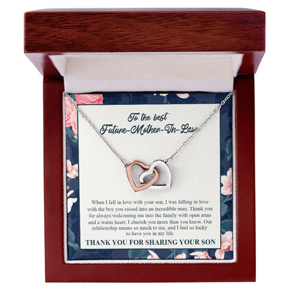 To My Future Mother-In-Law - Thank You For Always Welcoming Me Into The Family With Open Arms And A Warm Heart Interlocking Hearts Necklace