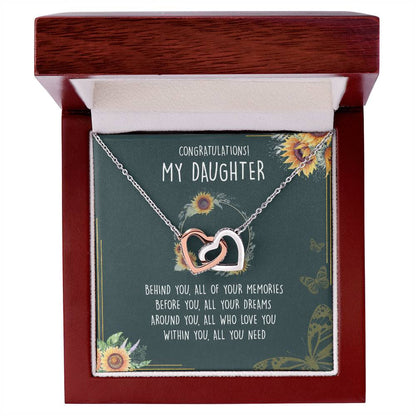 Congratulations My Daughter Interlocking Hearts Necklace Message Card