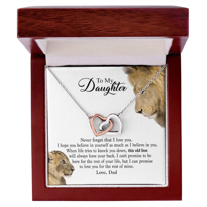 To My Daughter - This Old Lion Will Always Have Your Back Interlocking Hearts Necklace