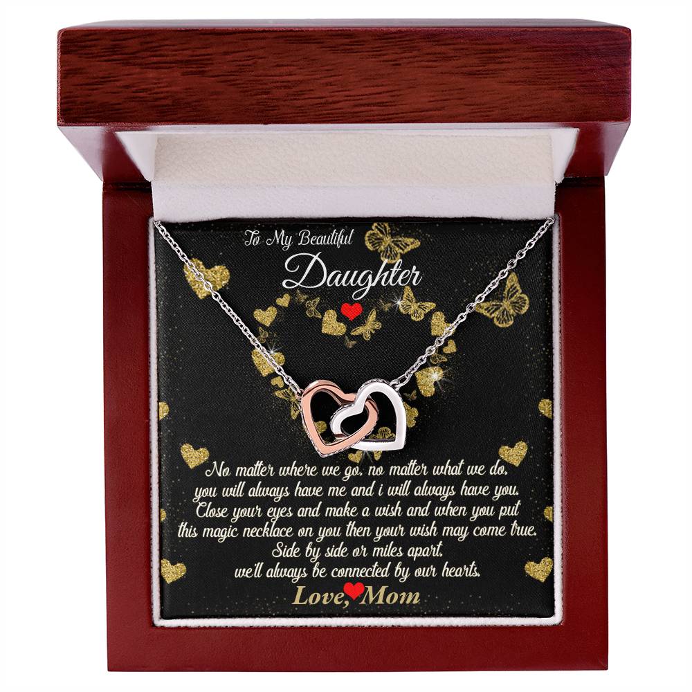 Connected By Our Hearts - To My Daughter Joined Hearts Necklace Interlocking Hearts Necklace