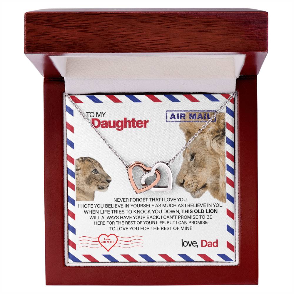 To My Daughter - This Old Lion Will Always Have Your Back Interlocking Hearts Necklace