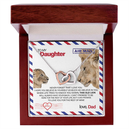 To My Daughter - This Old Lion Will Always Have Your Back Interlocking Hearts Necklace