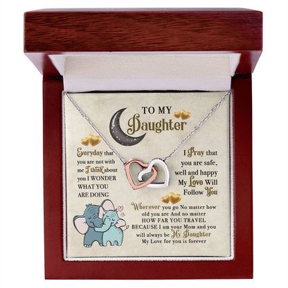 To My Daughter Elephant Mom Birthday Gift Interlocking Hearts Necklace