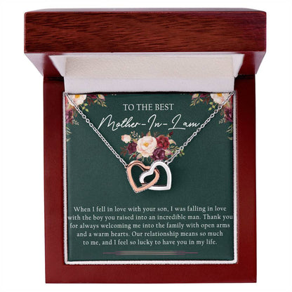 To The Best Mother-In-Law Interlocking Hearts Necklace Message Card