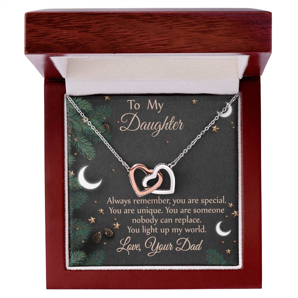 To Daughter - From Dad - You Light Up My World Necklace Interlocking Hearts Necklace
