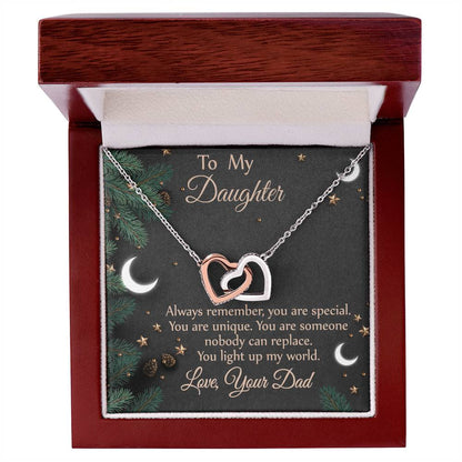 To Daughter - From Dad - You Light Up My World Necklace Interlocking Hearts Necklace