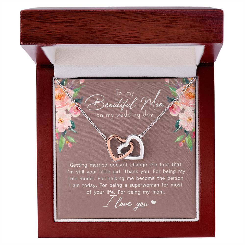 To My Beautiful Mom On My Wedding Day Interlocking Hearts Necklace