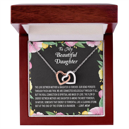 To My Beautiful Daughter Love Between Mother & Daughter Is Forever Necklace Gift Interlocking Hearts Necklace