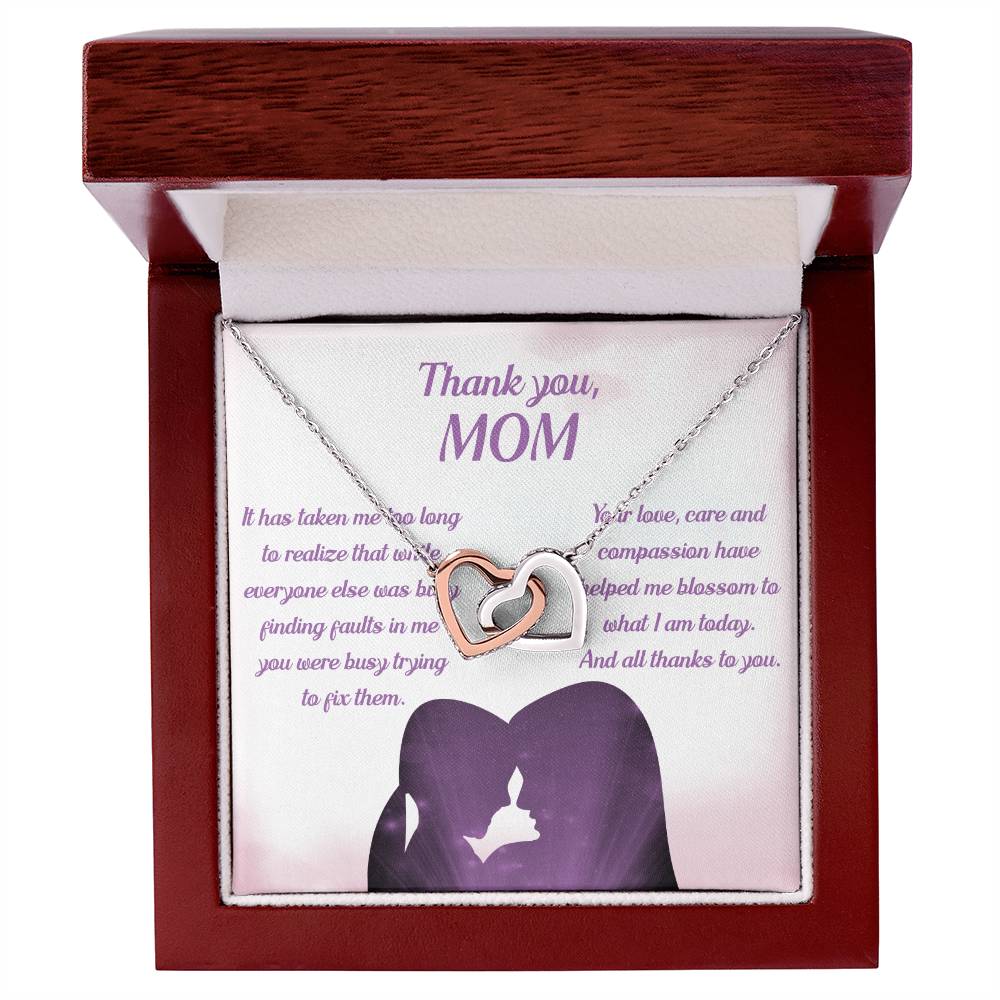 To My Mom - Helped Me Blossom Interlocking Hearts Necklace