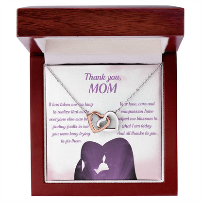To My Mom - Helped Me Blossom Interlocking Hearts Necklace