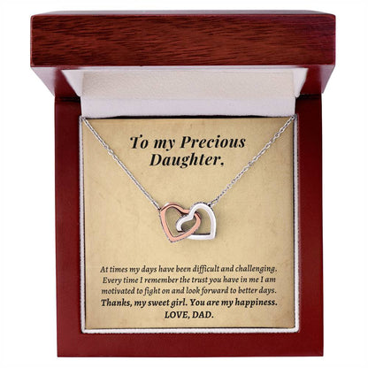 Gift For Daughter From Dad - Thanks My Sweet Girl You Are My Happiness Interlocking Hearts Necklace