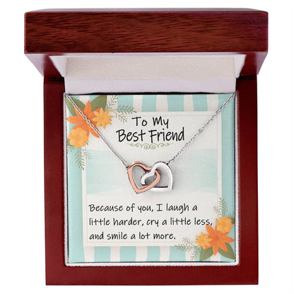 To My Best Friend - I Laugh A Little Harder Interlocking Heart Gift Neckalce Interlocking Hearts Necklace