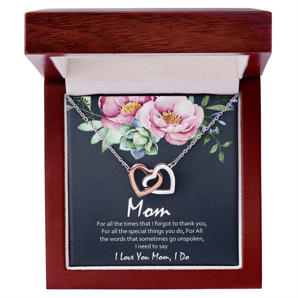 Love You Mom Blue With Hearts Interlocking Hearts Necklace