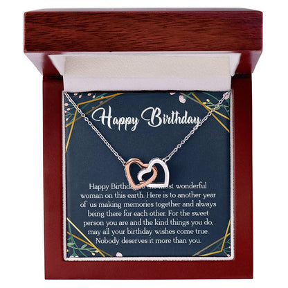 Happy Birthday To The Most Wonderful Woman In The World Interlocking Hearts Necklace