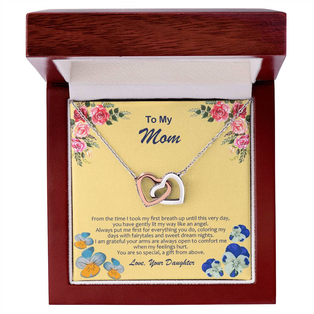 Heart Necklace With My Mom Is My Angel Card Interlocking Hearts Necklace