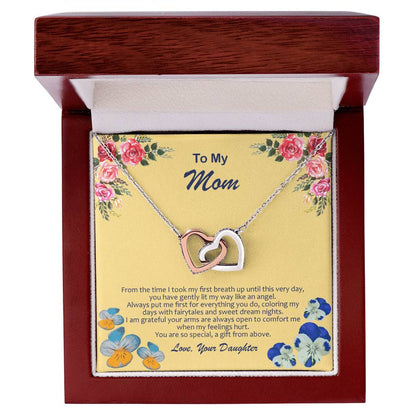 Heart Necklace With My Mom Is My Angel Card Interlocking Hearts Necklace