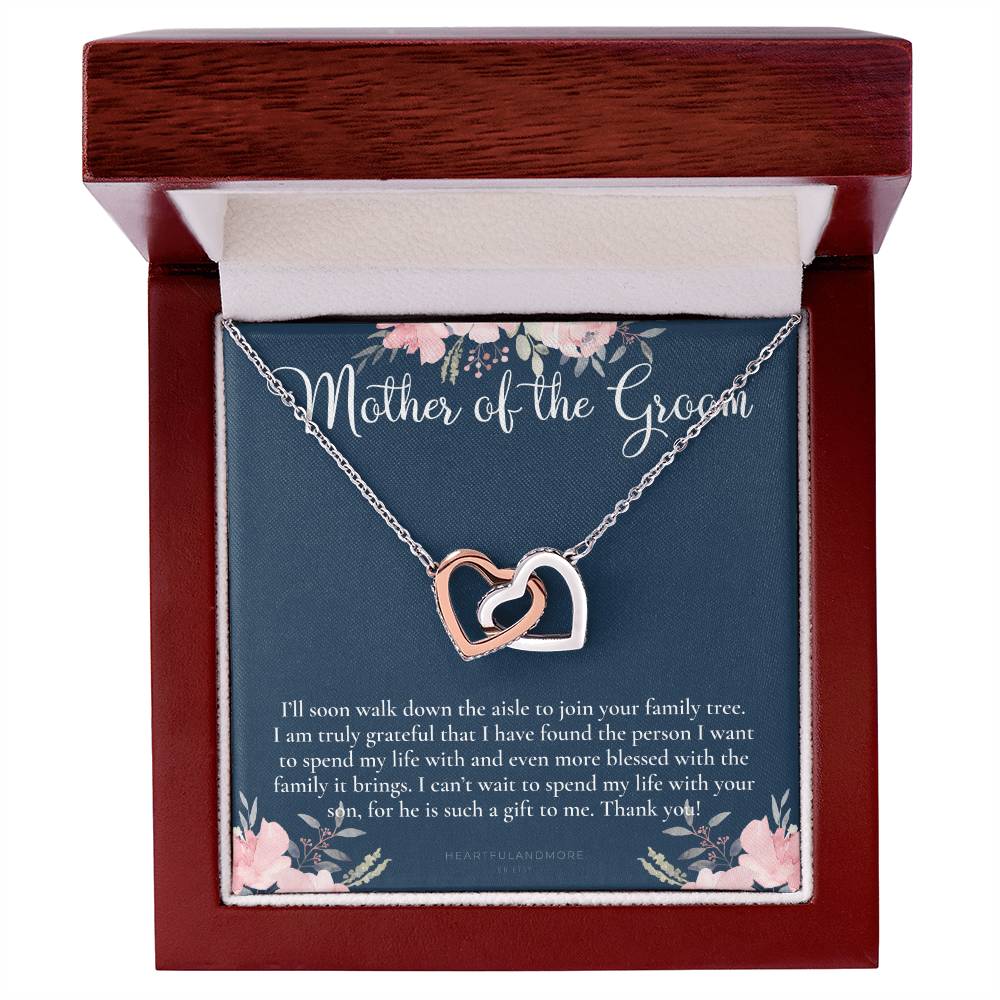 Mother Of The Groom Gift Necklace Wedding Gift Bridal Party Rehearsal Dinner Man Of My Dreams Parent Of Groom Mother In Law Gift Interlocking Hearts Necklace