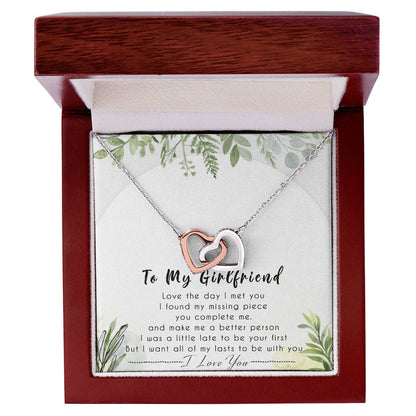 To My Girlfriend Interlocking Hearts Necklace Message Card
