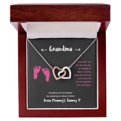 Grandma I Can Hear You Say You Love Me - Pink Version Interlocking Hearts Necklace