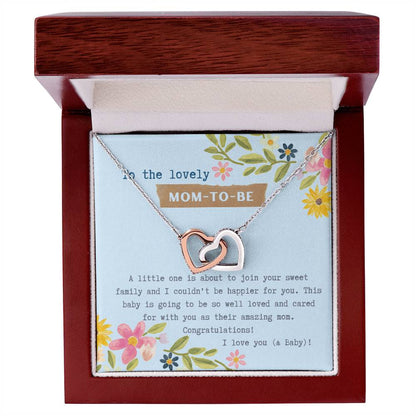 Mom To Be Interlocking Hearts Necklace Blue Floral Baby Shower