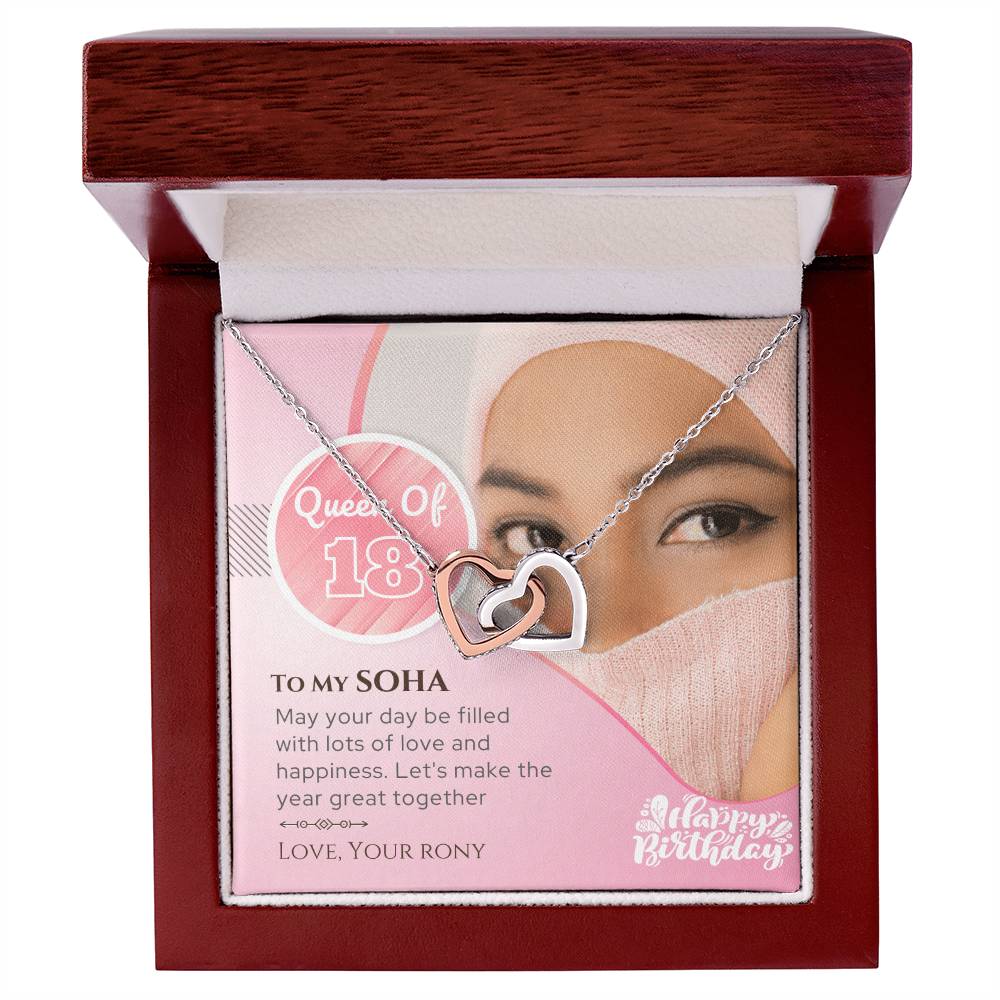 Birthday Gift For Her - Queen Of 18 Necklace Interlocking Hearts Necklace