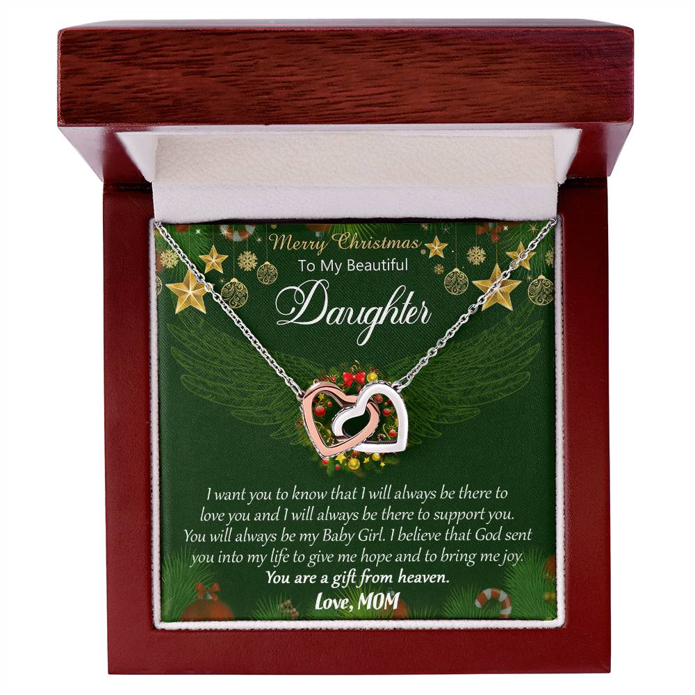 Merry Christmas To My Daughter Interlocking Hearts Necklace