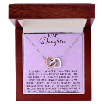To My Daughter I Close My Eyes For A Moment - Purple Interlocking Hearts Necklace