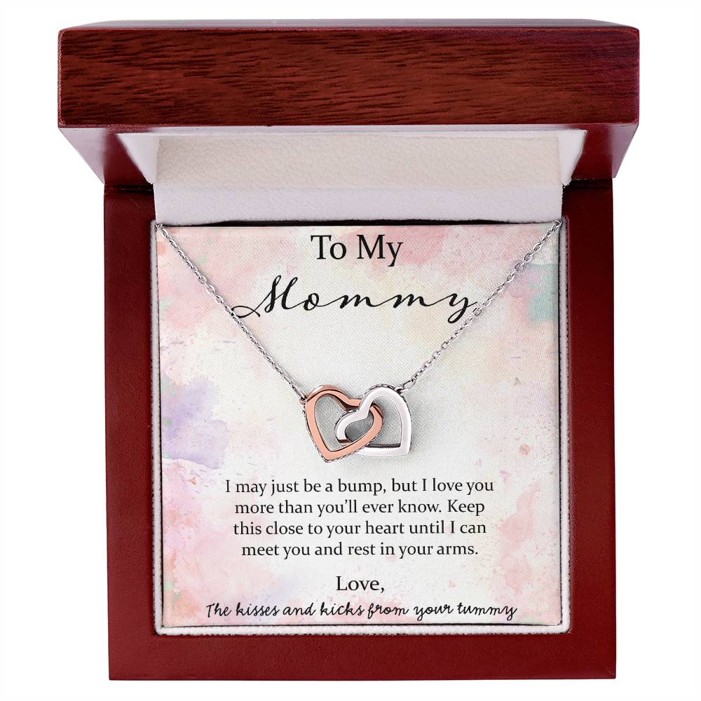 To My Mommy I May Just Be A Bump - Pink Interlocking Hearts Necklace