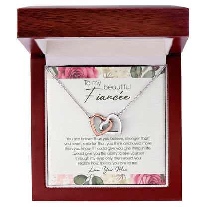 To My Beautiful Fiancé Interlocking Hearts Necklace Message Card