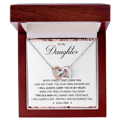 My Daughter - I Will Always Carry You In My Heart Interlocking Hearts Necklace