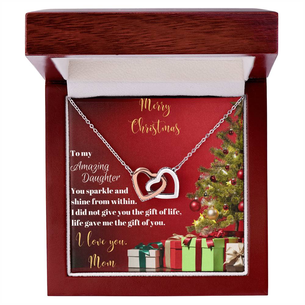 To My Amazing Daughter From Mom Interlocking Hearts Necklace