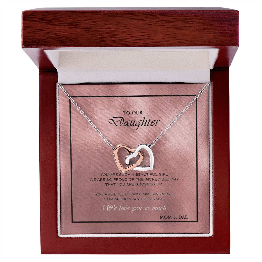 Interlocking Heart Necklace To Your Daughter – From Mom & Dad With Love – Jewelry Gift B1D3T2 Interlocking Hearts Necklace