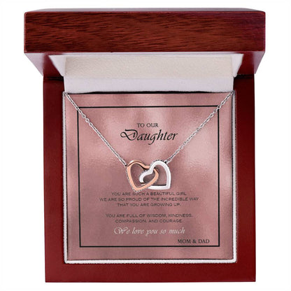 Interlocking Heart Necklace To Your Daughter – From Mom & Dad With Love – Jewelry Gift B1D3T2 Interlocking Hearts Necklace