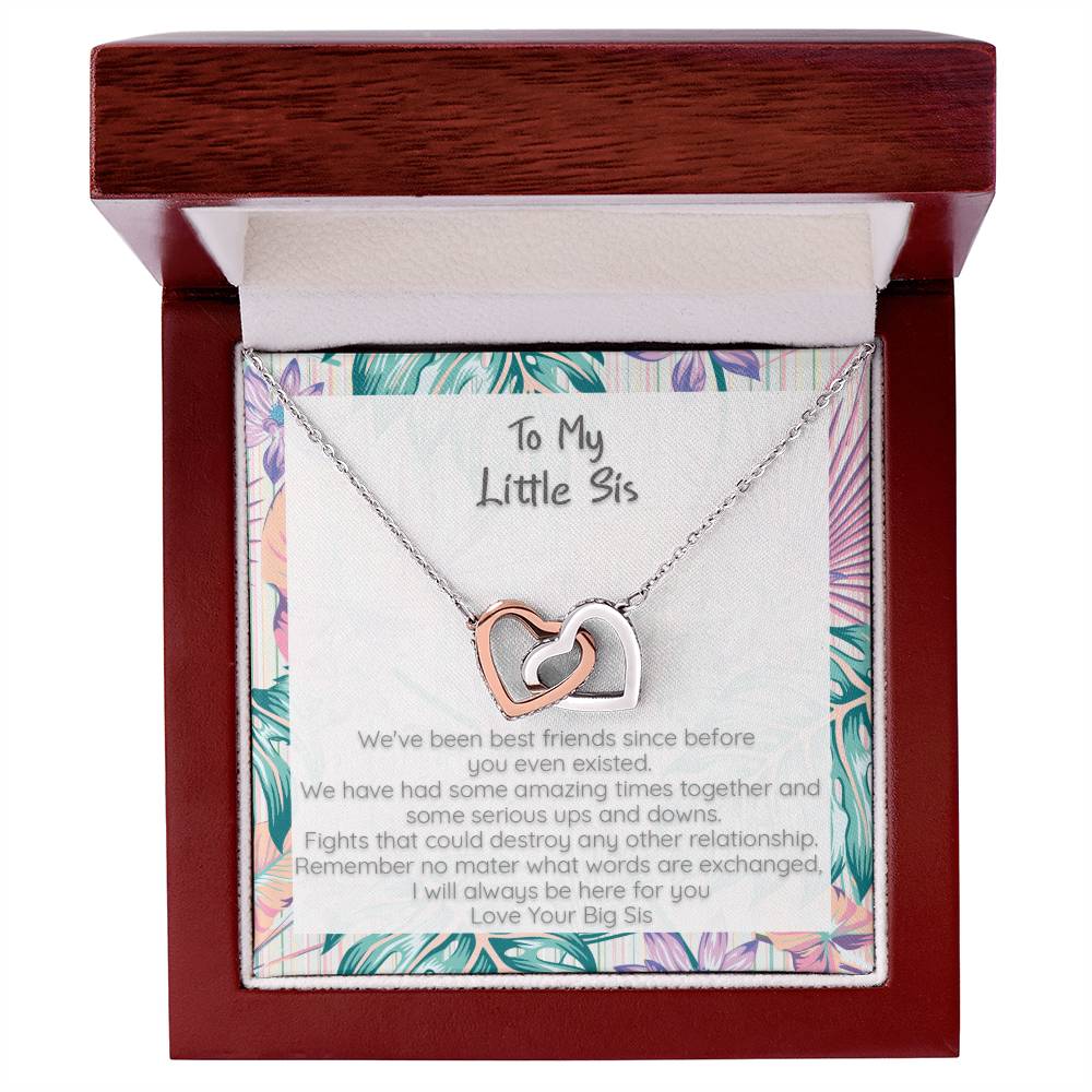 Little Sis I Will Always Be Here For You - Locked Hearts Necklace Interlocking Hearts Necklace