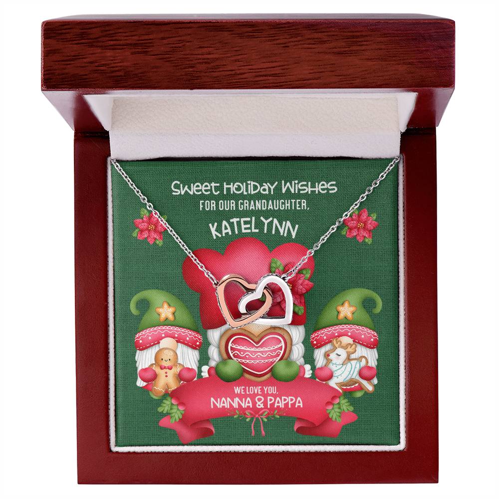 Grandparent To Granddaughter - Sweet Holiday Wishes Fully Customizable Christmas Gift - Personalized Interlocking Hearts Necklace