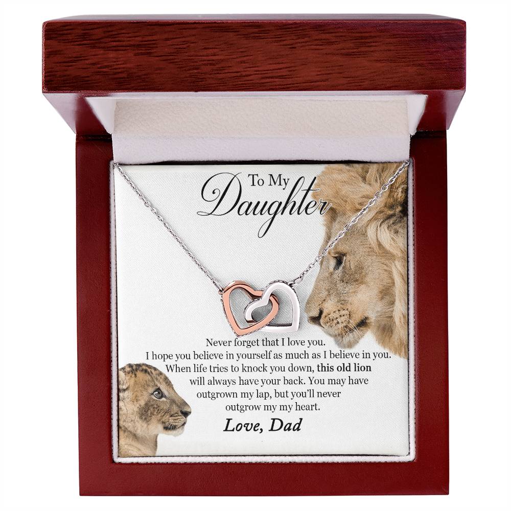 To My Daughter - This Old Lion Will Always Have Your Back Interlocking Hearts Necklace