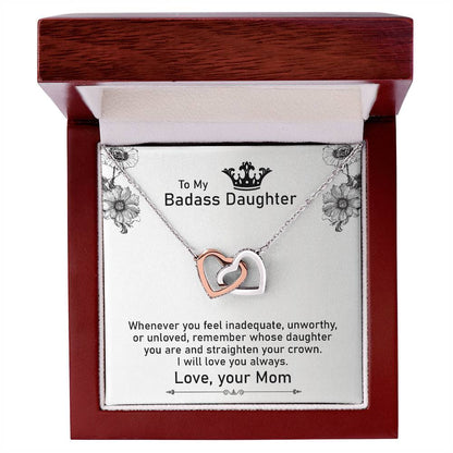 To My Badass Daughter Necklace From Mom Interlocking Hearts Necklace