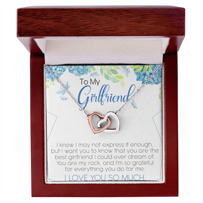To My Girlfriend Interlocking Hearts Necklace Message Card