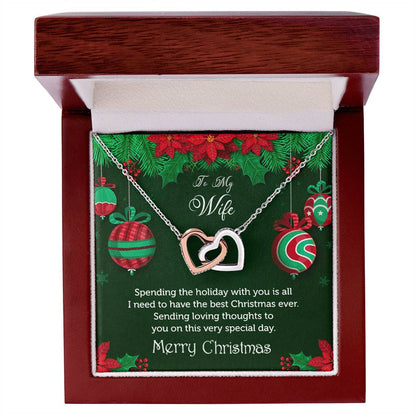 To My Wife - Merry Christmas Rose Gold And Silver Double Heart Necklace Interlocking Hearts Necklace