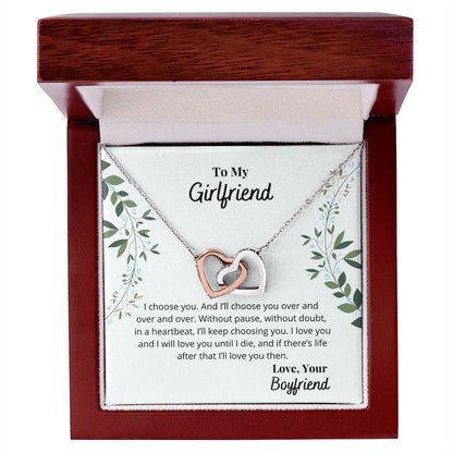 To My Girlfriend - I'Ll Always Love You Necklace Interlocking Hearts Necklace
