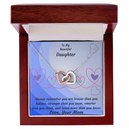To My Beautiful Daughter- Two Interlocked Hearts Pendant Necklace Interlocking Hearts Necklace