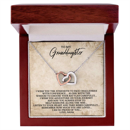 To My Granddaughter - Love Nana - Interlocking Heart Necklace Interlocking Hearts Necklace