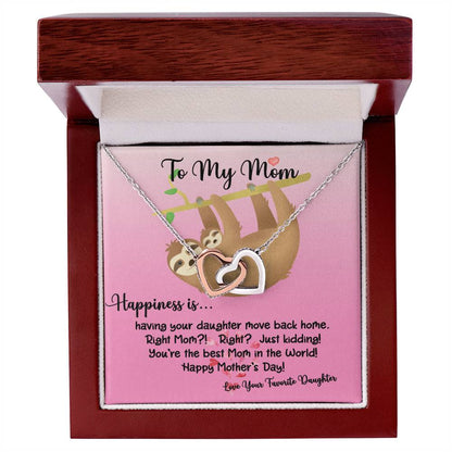 To My Mom Happiness Is Sloth Daughter Ilh Necklace Interlocking Hearts Necklace