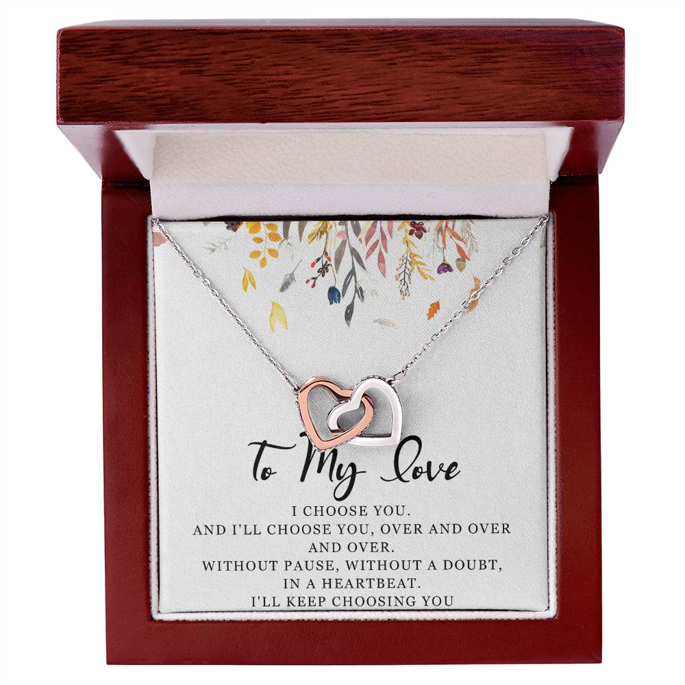 To My Love Interlocking Hearts Necklace Message Card